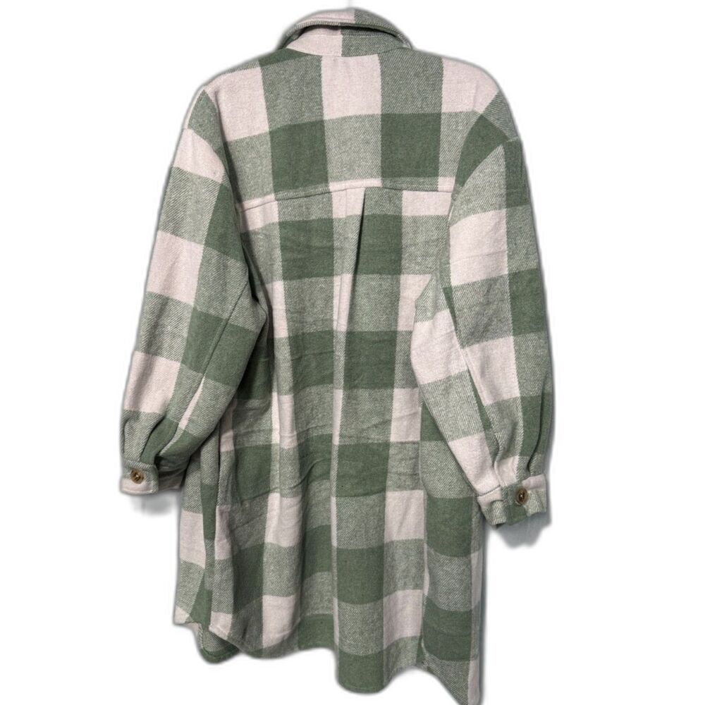 Chic Soul Women's XL Sage Green & Cream Buffalo Plaid Longline Shacket Coat - Picture 2 of 4